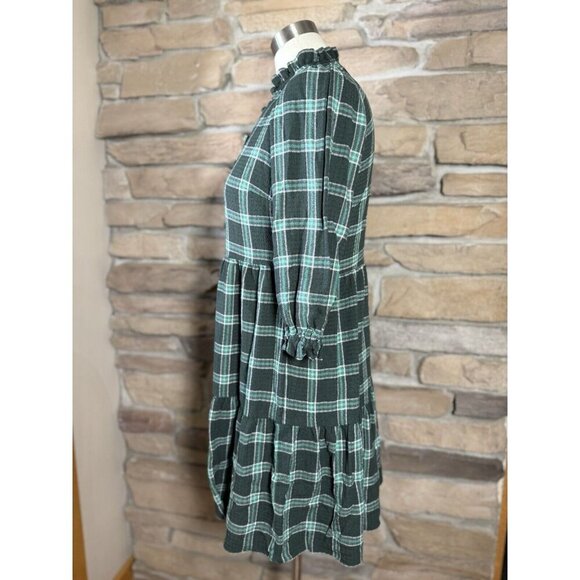 Ann Taylor LOFT Plaid Ruffle Button Swing Dress in Spring Pine Womens S Green - Picture 4 of 12
